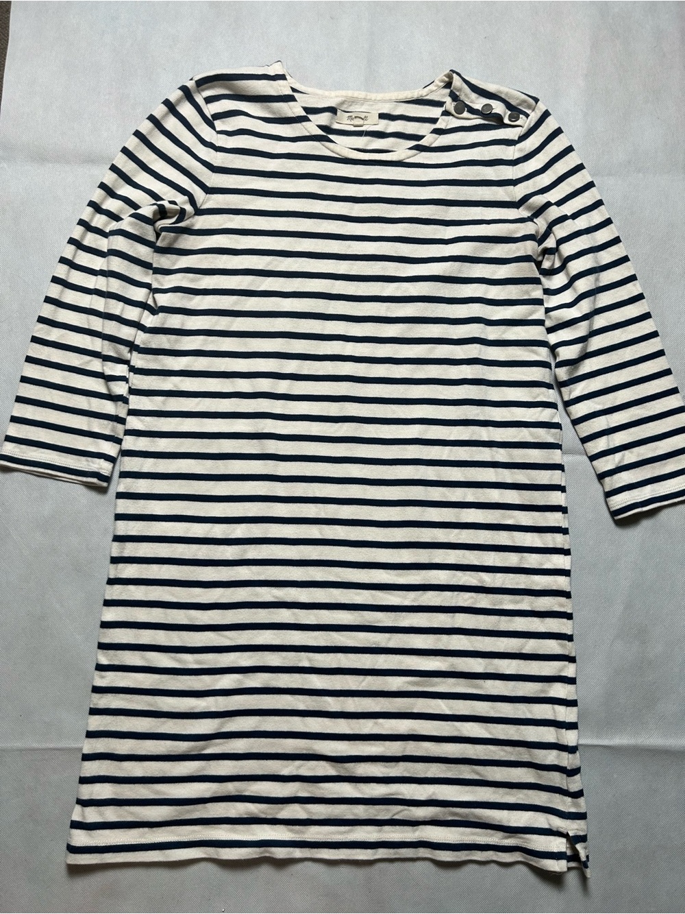 Madewell black and white striped boat neck mini dress size small